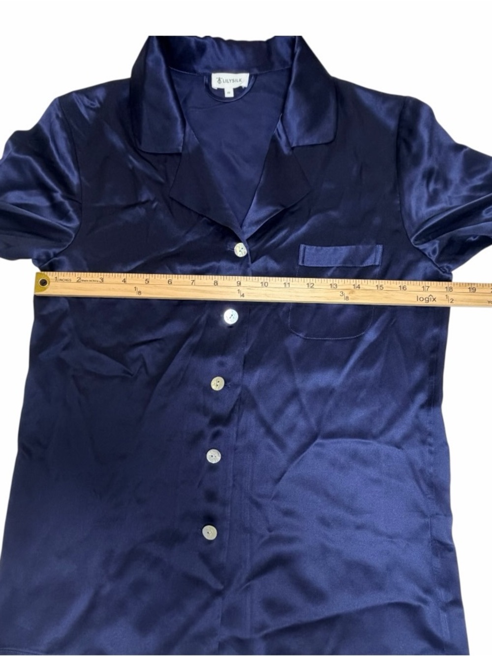Lilysilk Navy Blue 100% Silk Button Down Pajama Shirt XS - Picture 2 of 8